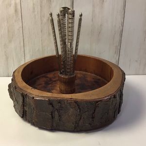 Live Edge Wood Nut Bowl with Cracker & Picks